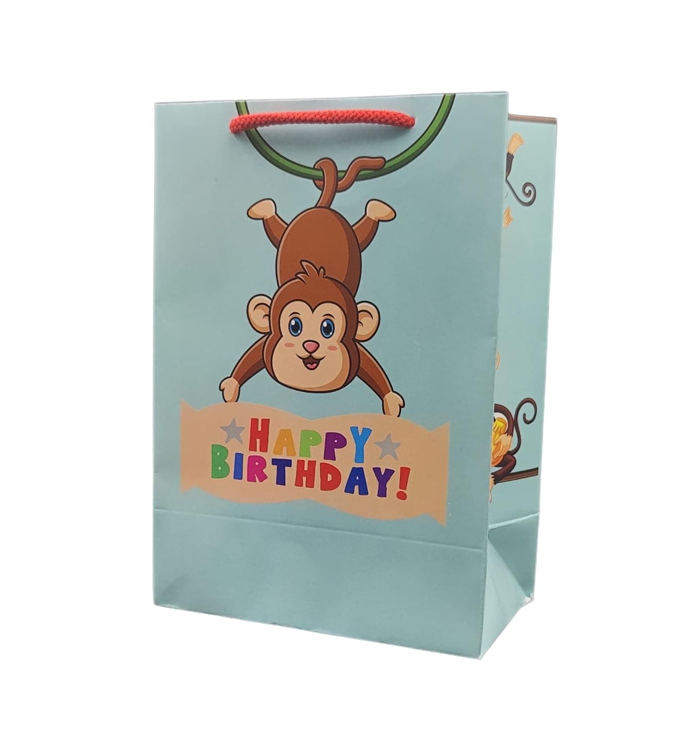Multicolor Monkey Theme Birthday Bag Gift Bags For Gifting | Weddings | Birthday | Holiday Presents (10x7x4 Inch)