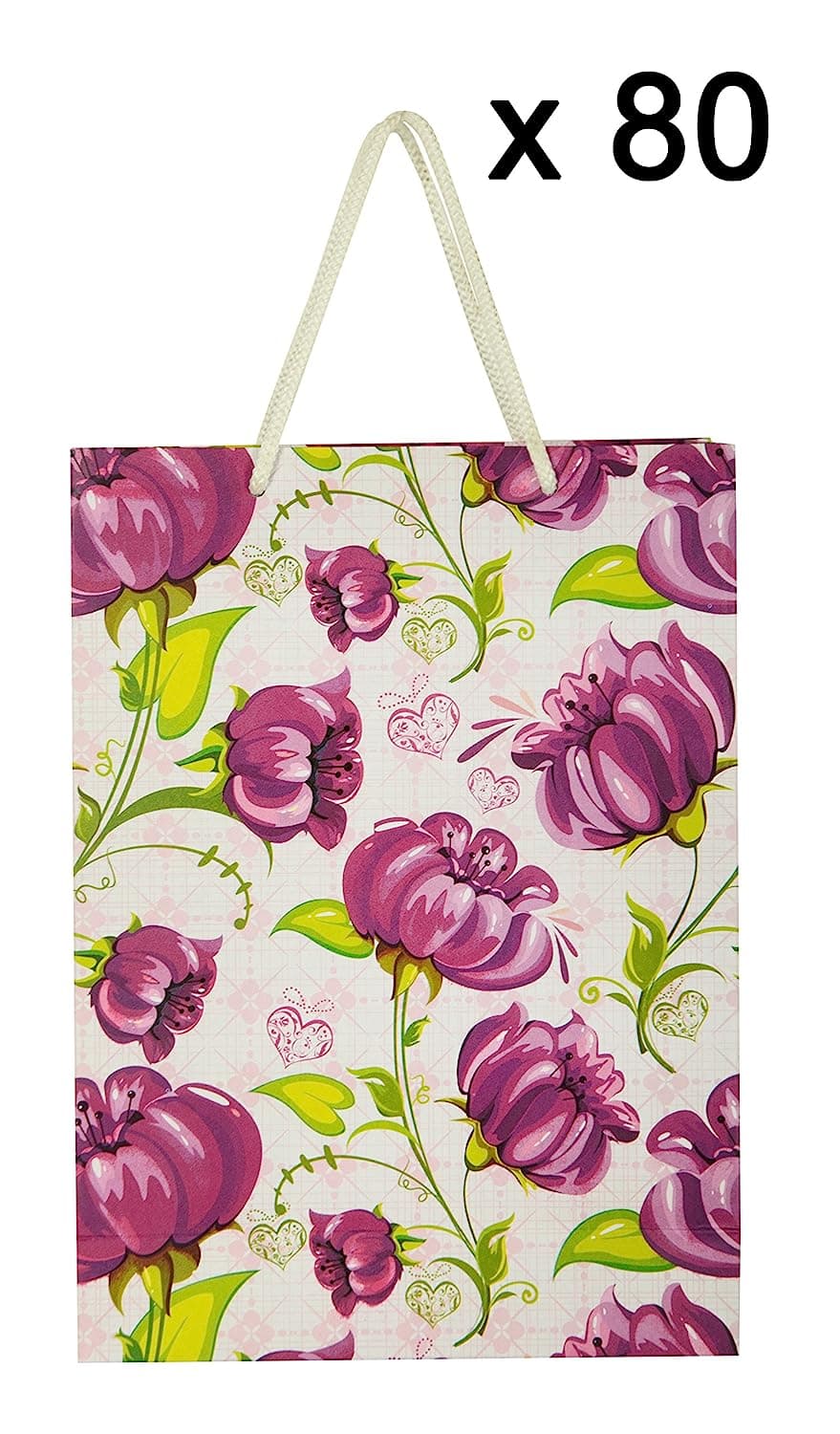 Purple Flower Design Gift Bags For Gifting, Weddings, Birthday,Holiday Presents (28x20x7.5 Cm)