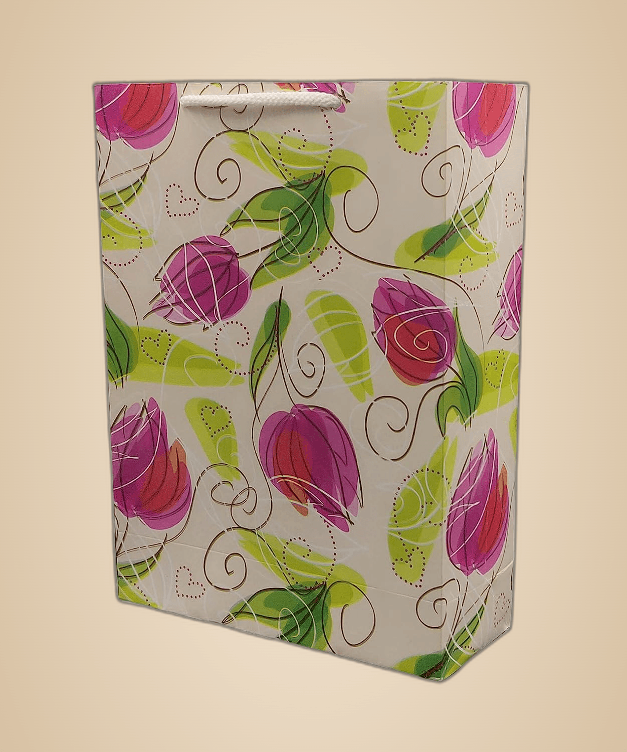 Multicolor Rose Buds Design Gift Bags For Gifting, Weddings, Birthday,Holiday Presents (28x20x7.5 Cm)