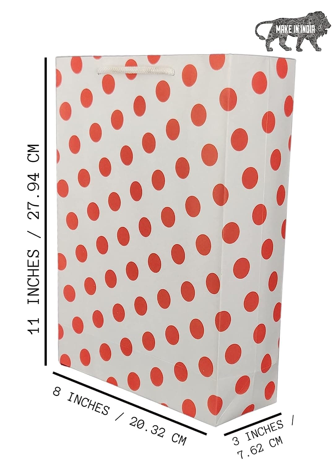 Red Dotted Paper Gift Bags For Baby Shower Return Gift, Small Presents (20.32x7.62x27.94 Cm)