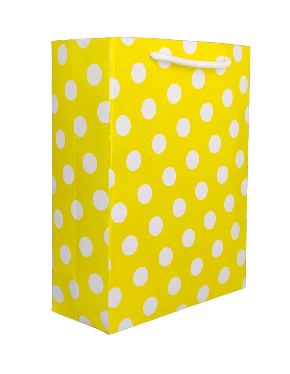 Yellow Dotted Paper Gift Bags For Baby Shower Return Gift, Small Presents (17.78x7.62x22.86 Cm)