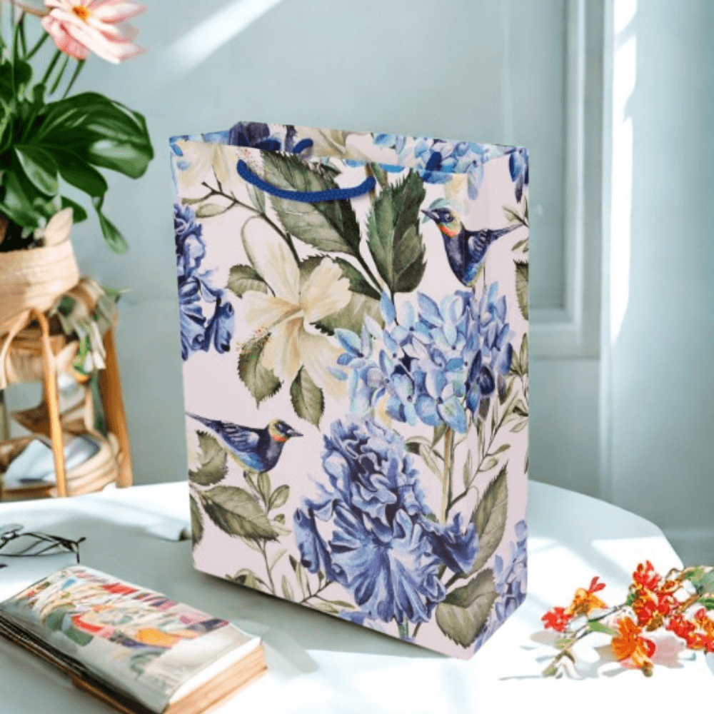 White Hibiscus Gift Bags For Gifting, Weddings, Birthday, Holiday Presents (28x20x7.5 Cm)