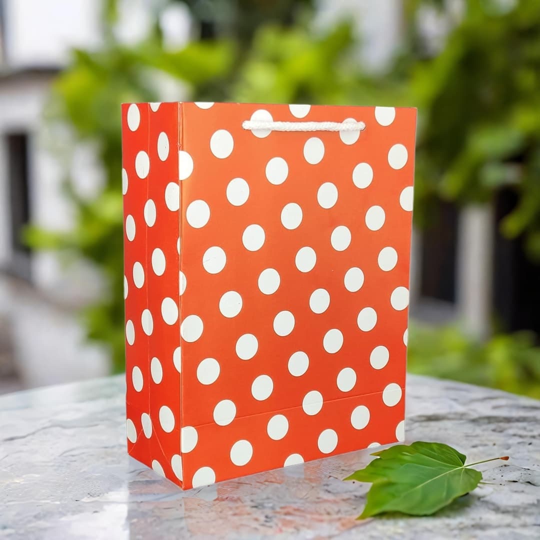 Red Dotted Paper Gift Bags For Baby Shower Return Gift, Small Presents (17.78x7.62x22.86 Cm)