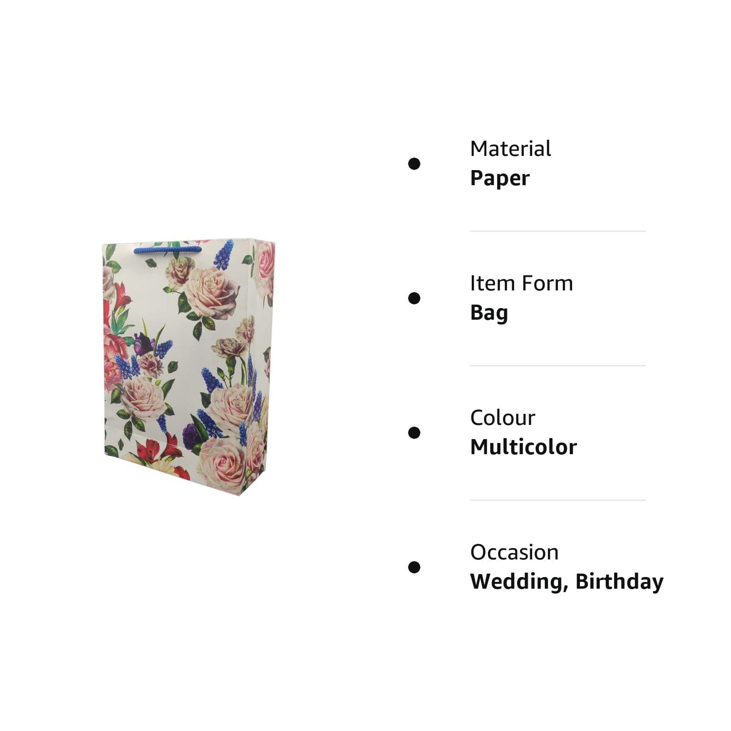 Multicolor Deluxe Rose Flower Paper Carry Bags (28x20x7.5 Cm)