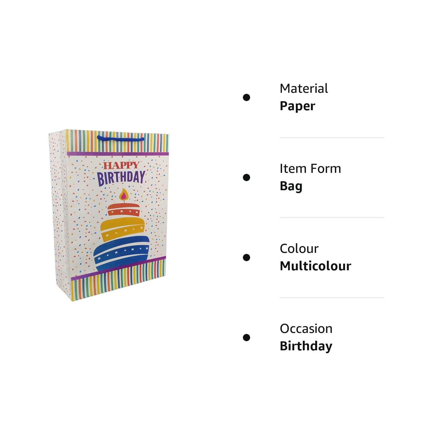 Multicolor Birthday Gift Paper Bags, (28x20x7.5 Cm)