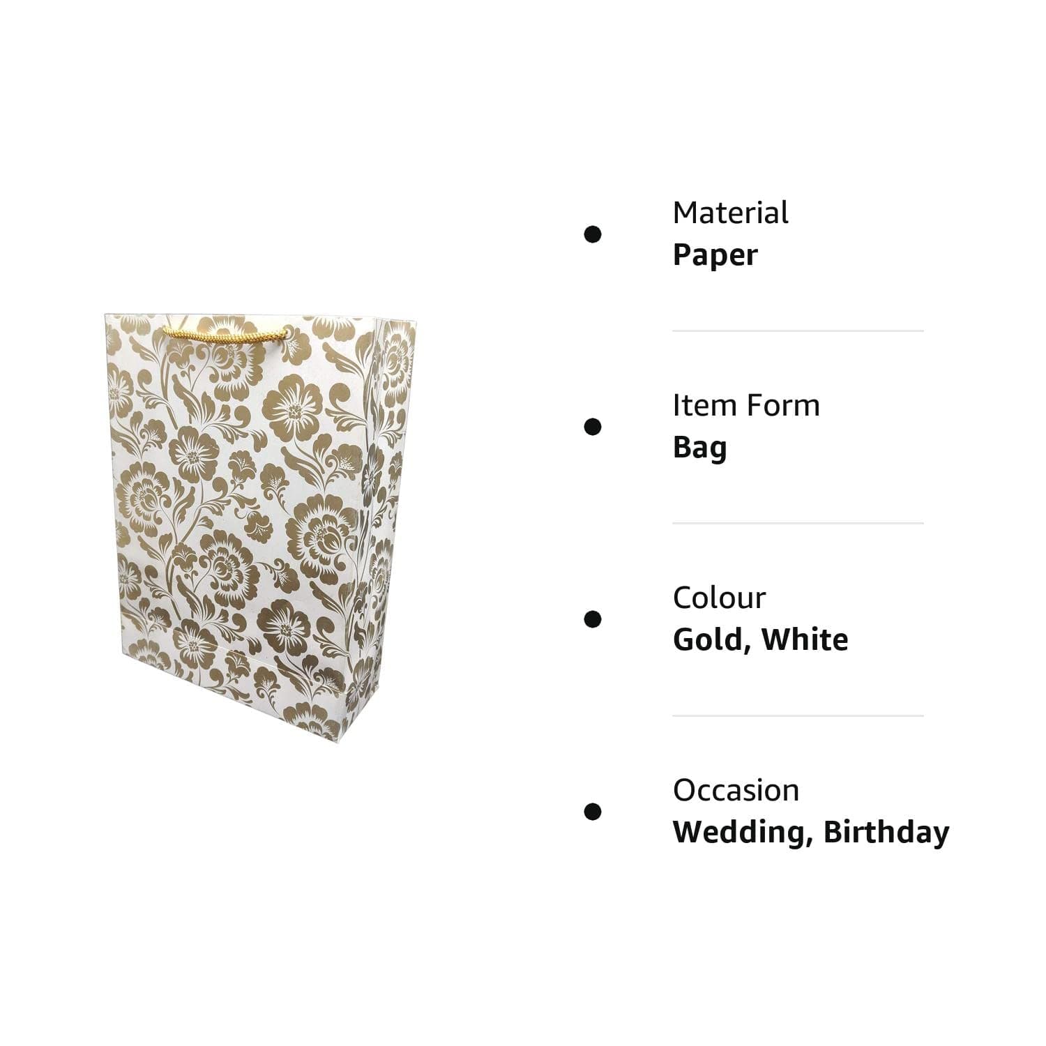 Gold Mandaram Design Gift Bags For Gifting, Weddings, Birthday, Holiday Presents (20.32x7.62x27.94 Cm)