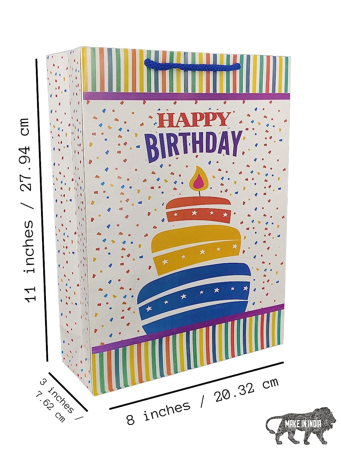 Multicolor Birthday Gift Paper Bags, (28x20x7.5 Cm)