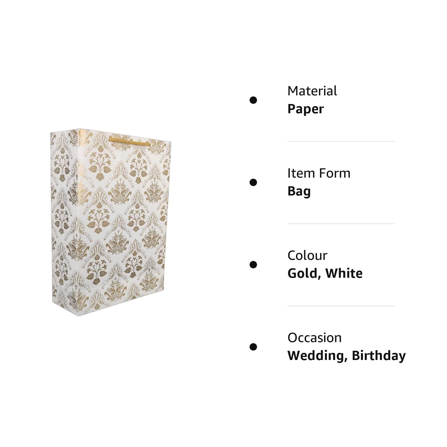 Golden Bird Design Paper Gift Bags For Gifting, Weddings, Birthday, Holiday Presents (20.32x7.62x27.94 Cm)