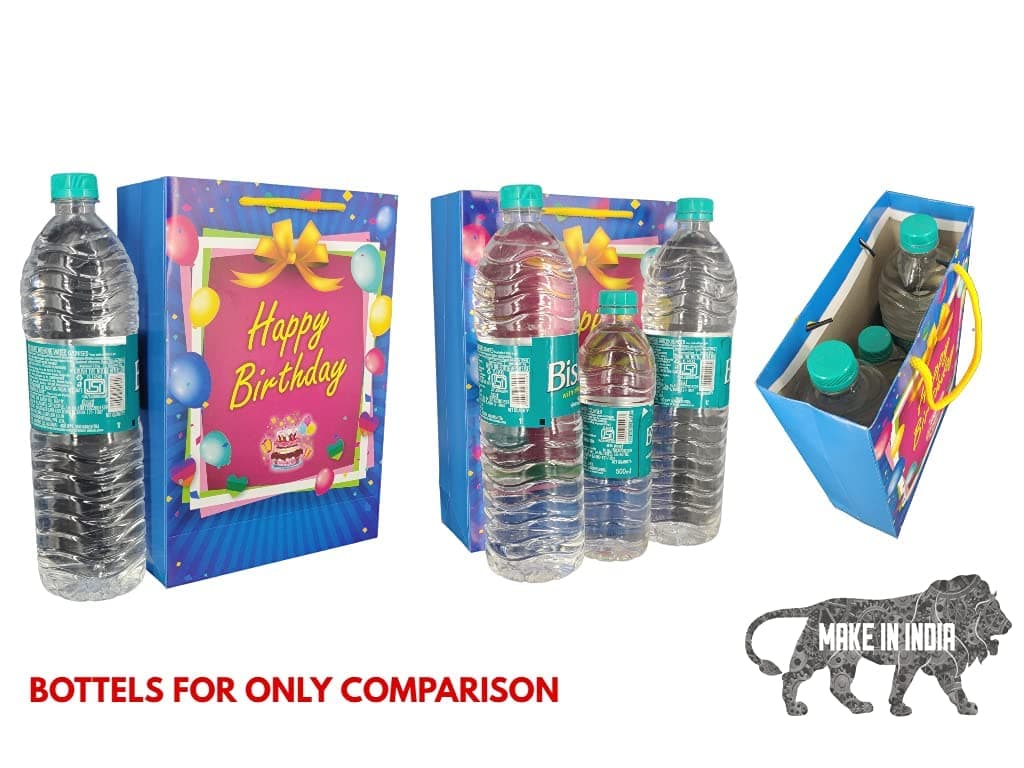 Blue & Pink Happy Birthday Paper Gift Bags For Return Gift, Small Presents (20.32x7.62x27.94 Cm)