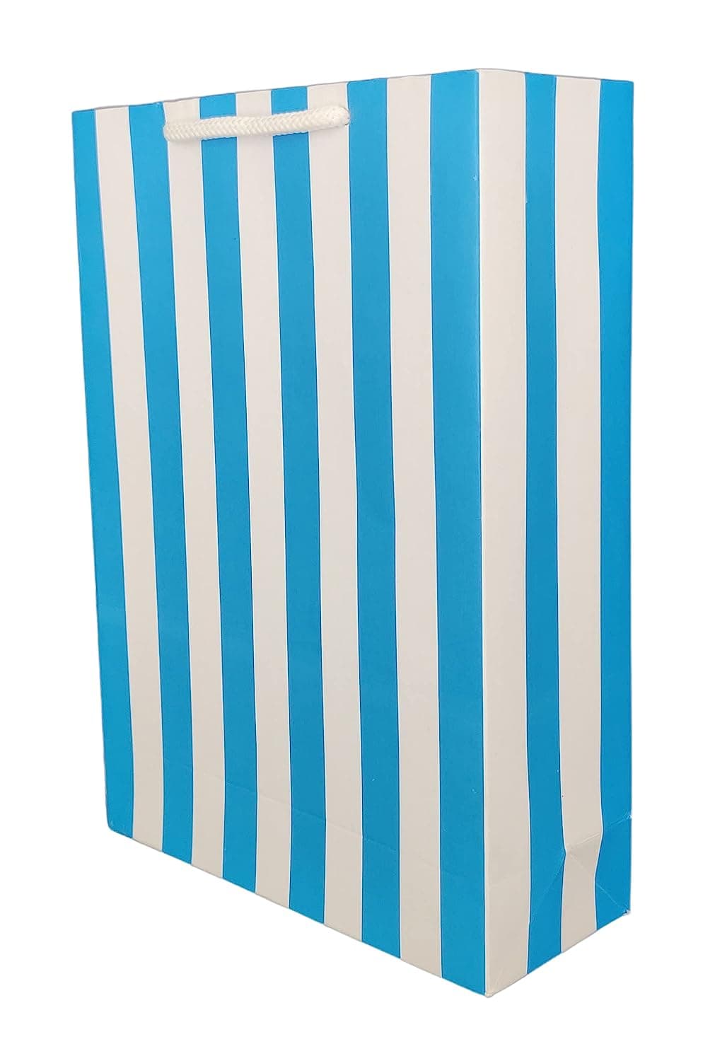 Blue Striped Paper Gift Bags For Return Gift, Small Presents, Weddings, Birthday, Holiday Presents (20.32x 7.62x27.94 Cm)