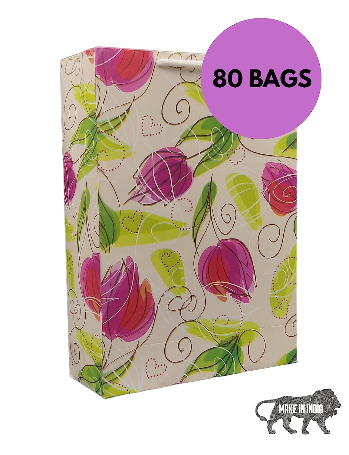Multicolor Rose Buds Design Gift Bags For Gifting, Weddings, Birthday,Holiday Presents (28x20x7.5 Cm)