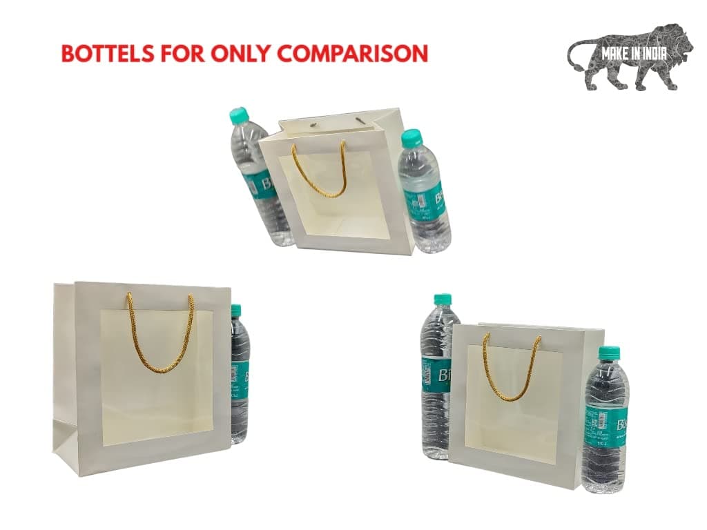 White Transparent Window Bag Printed Gift Bags For Gifting | Weddings | Birthday | Holiday Presents (9x9x4 Inch)
