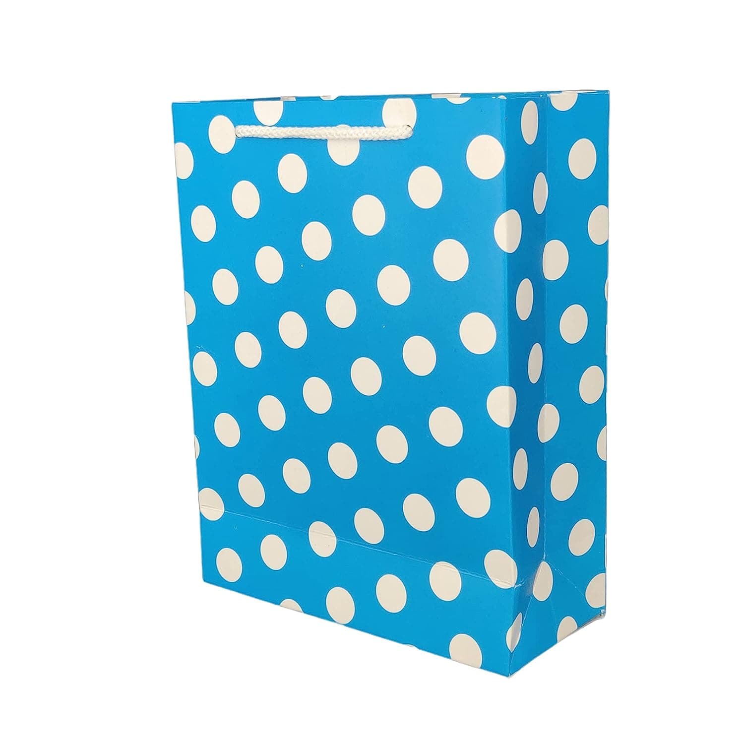 Blue Dotted Paper Gift Bags For Baby Shower Return Gift, Small Presents (17.78x7.62x22.86 Cm)