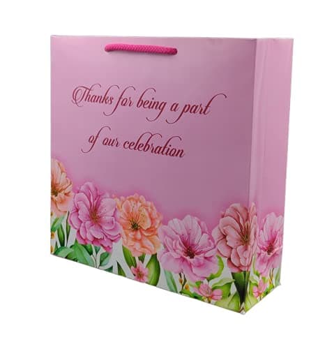 Pink Floral Thank You Big Paper Gift Bags For Baby Shower Return Gift, Small Presents, Weddings, Birthday, Holiday Presents (9x9x3 Inch)