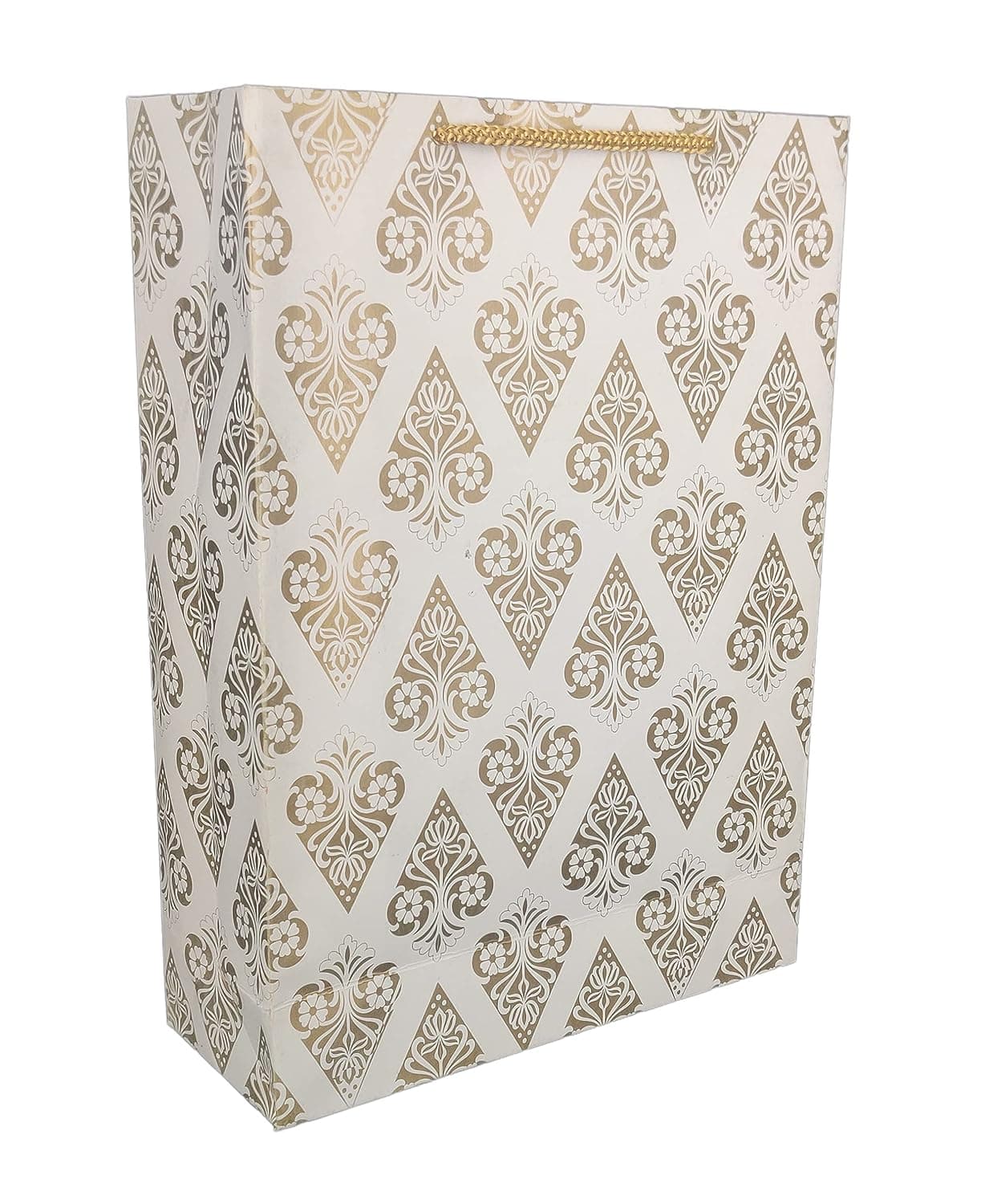 Golden Pyramid Design Paper Gift Bags For Return Gift, Small Presents, Weddings, Birthday, Holiday Presents (20.32x7.62x27.94 Cm)