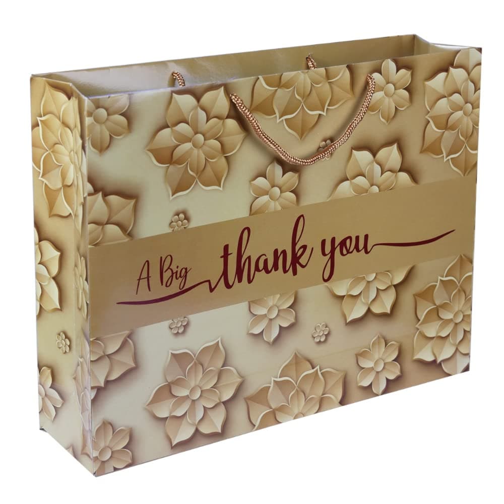 Multicolor A Big Thank You Golden Design Printed Gift Bags For Gifting | Weddings | Birthday | Holiday Presents (12x16x4 Inch)