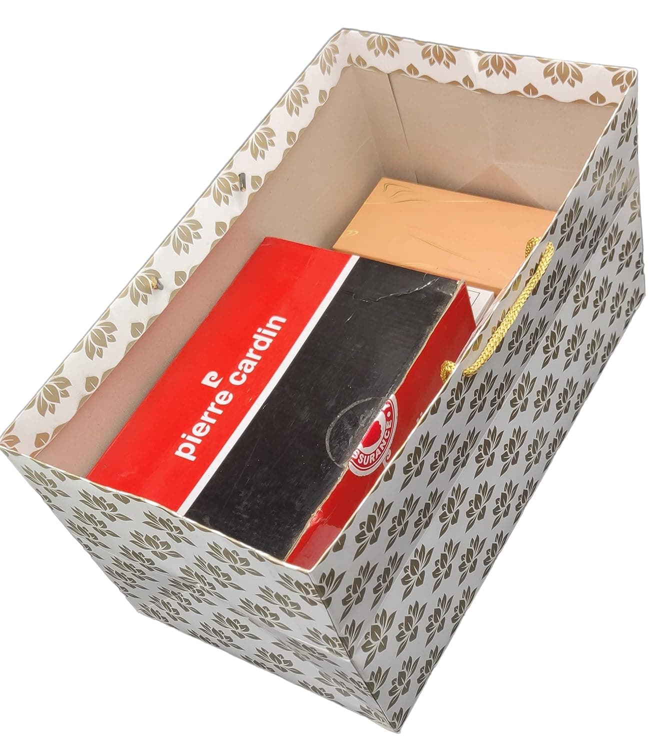 Golden Rectangular Lotus Printed Paper Gift Bags For Baby Shower Return Gift, Small Presents, Weddings, Birthday, Holiday Presents (34.29x19.05x17.78 Cm)
