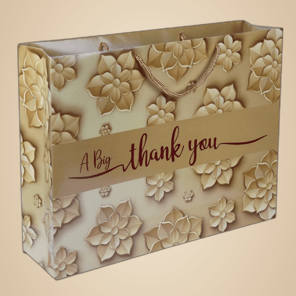 Multicolor A Big Thank You Golden Design Printed Gift Bags For Gifting | Weddings | Birthday | Holiday Presents (12x16x4 Inch)