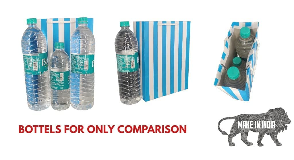 Blue Striped Paper Gift Bags For Return Gift, Small Presents, Weddings, Birthday, Holiday Presents (20.32x 7.62x27.94 Cm)