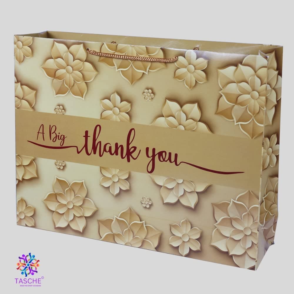 Multicolor A Big Thank You Golden Design Printed Gift Bags For Gifting | Weddings | Birthday | Holiday Presents (12x16x4 Inch)