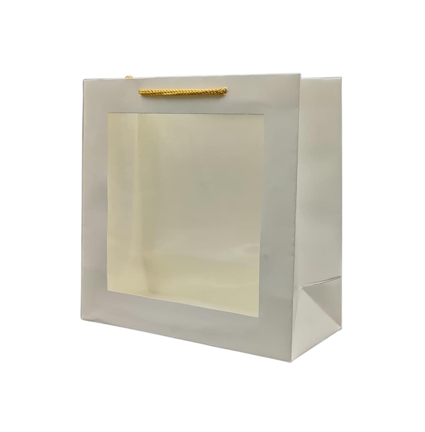White Transparent Window Bag Printed Gift Bags For Gifting | Weddings | Birthday | Holiday Presents (9x9x4 Inch)