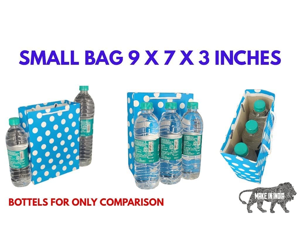 Blue Dotted Paper Gift Bags For Baby Shower Return Gift, Small Presents (17.78x7.62x22.86 Cm)