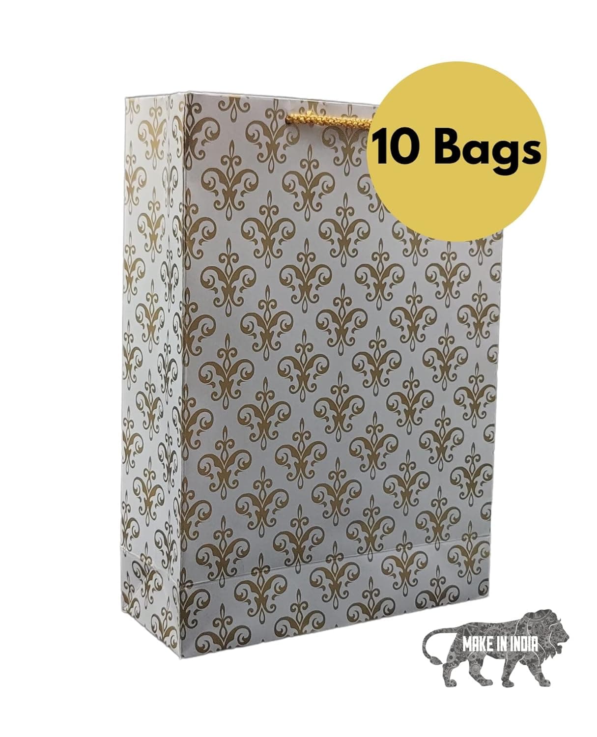 Gold Victoria Crown Design Gift Bags For Gifting | Weddings | Birthday | Holiday Presents (11x8x3 Inch)
