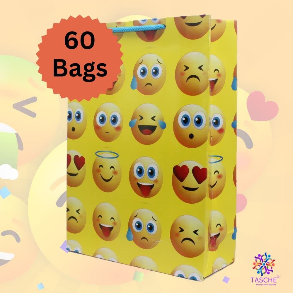 Multicolor Gift Bags For Gifting, Weddings, Birthday, Holiday Presents Emoji (28x20x7.5 Cm)