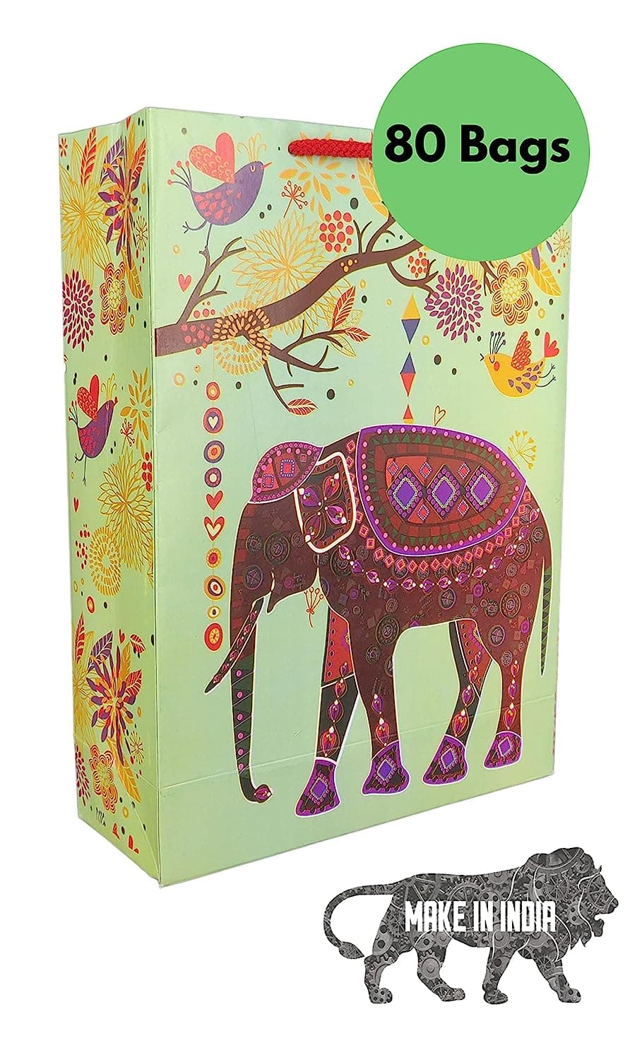 Multicolor Elephant Design Gift Bags For Gifting, Weddings, Birthday, Holiday Presents (28 Cmx20 Cmx7.5 Cm)