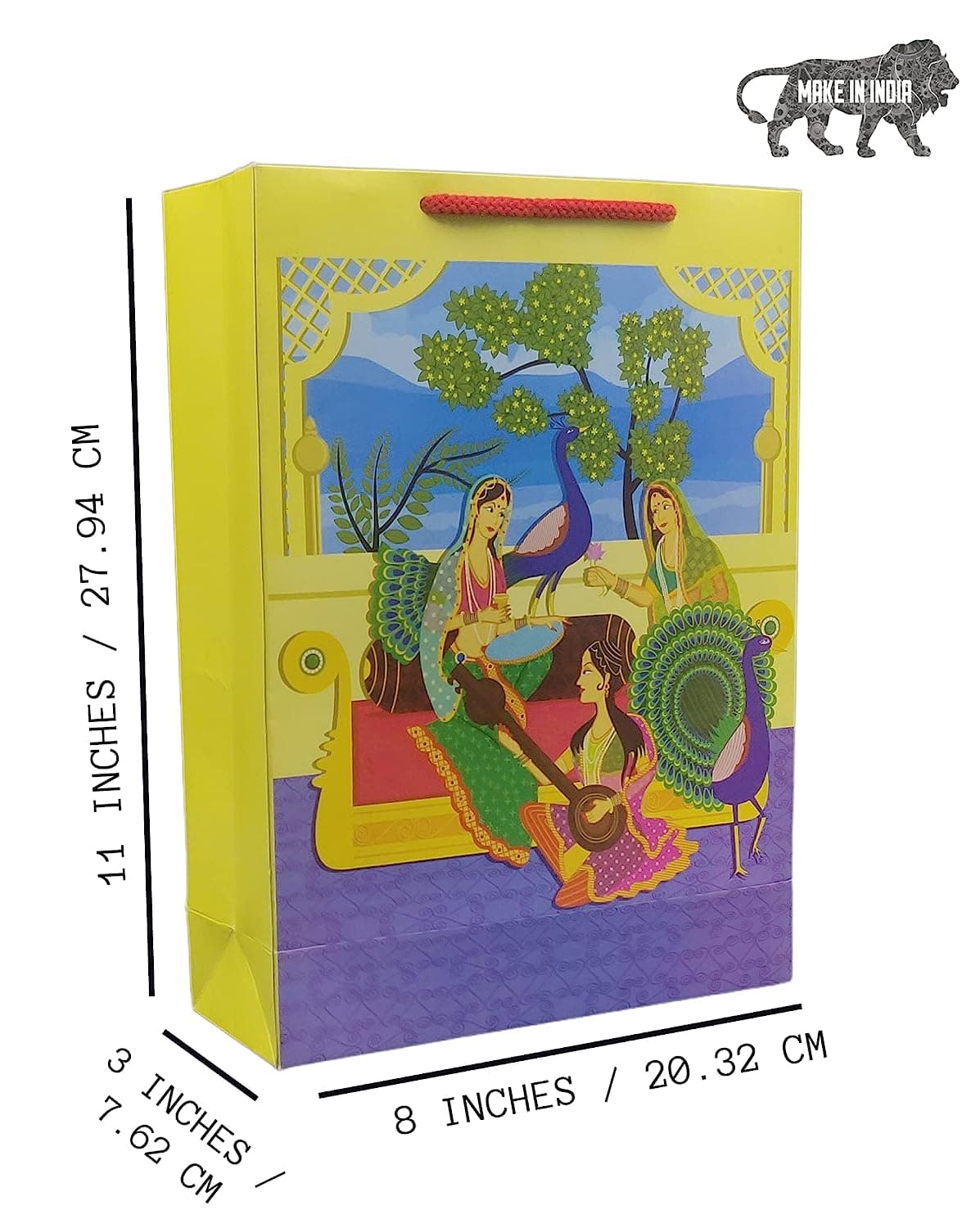 Multicolor Tambura Design Gift Bag For Gifting, Weddings, Birthday, Holiday Presents (28x20x7.5 Cm)