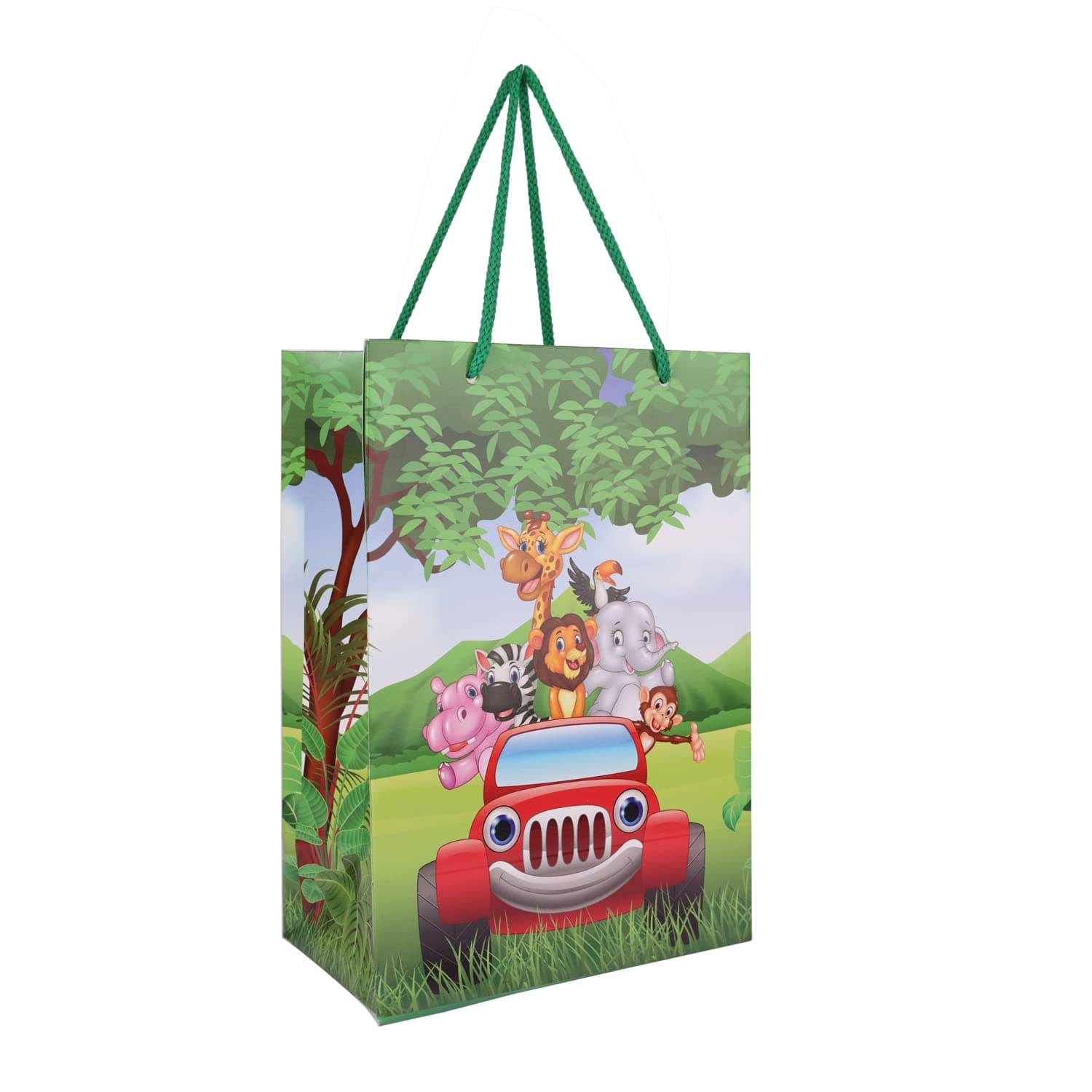 Multicolor Jungle Birthday Theme Gift Bags For Gifting | Weddings | Birthday | Holiday Presents (10x7x4 Inch)