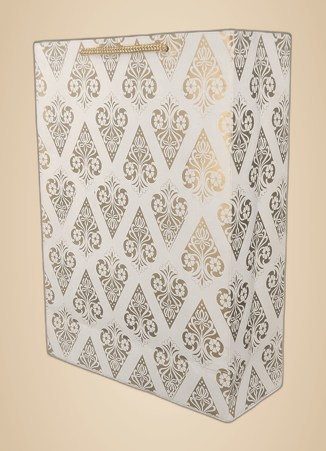 Golden Pyramid Design Paper Gift Bags For Return Gift, Small Presents, Weddings, Birthday, Holiday Presents (20.32x7.62x27.94 Cm)