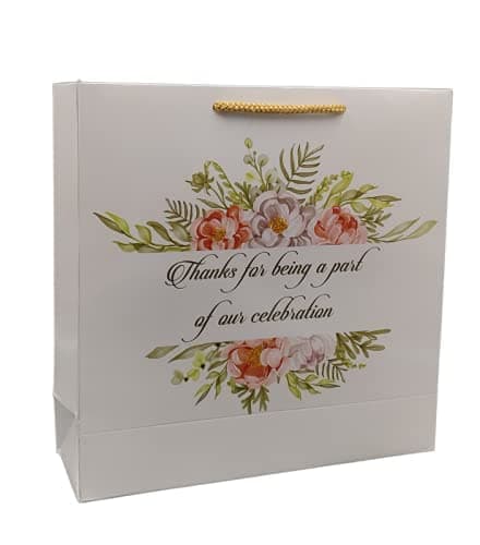 Green Floral Thank You Big Paper Gift Bags For Baby Shower Return Gift, Small Presents, Weddings, Birthday, Holiday Presents, (9x9x3 Inch)