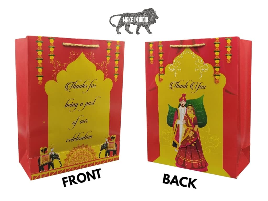 Gold Maharaja Wedding Bag With 200 Gsm And Thread For Return Gift, Small Presents, Birthday, Holiday Presents (12x9.5x4 Inch)