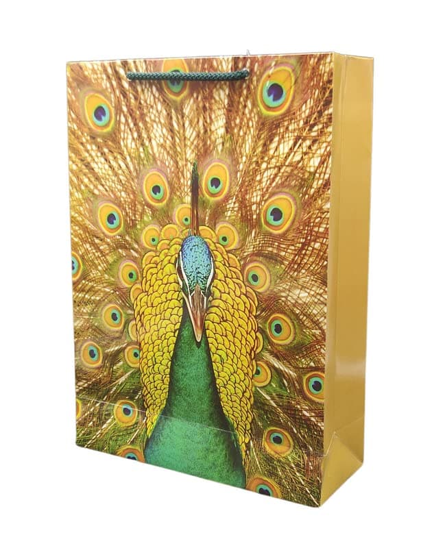 Multicolor Peacock Paper Gift Bags Gifting, Weddings, Birthday, Holiday Presents (8x3x11 Inch)