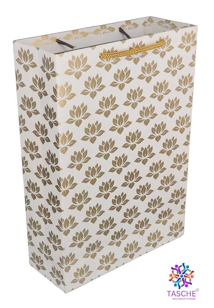 Gold Lotus And Gold Chakras Design Printed Assorted Gift Paper Bags (11x8x3 Inch)