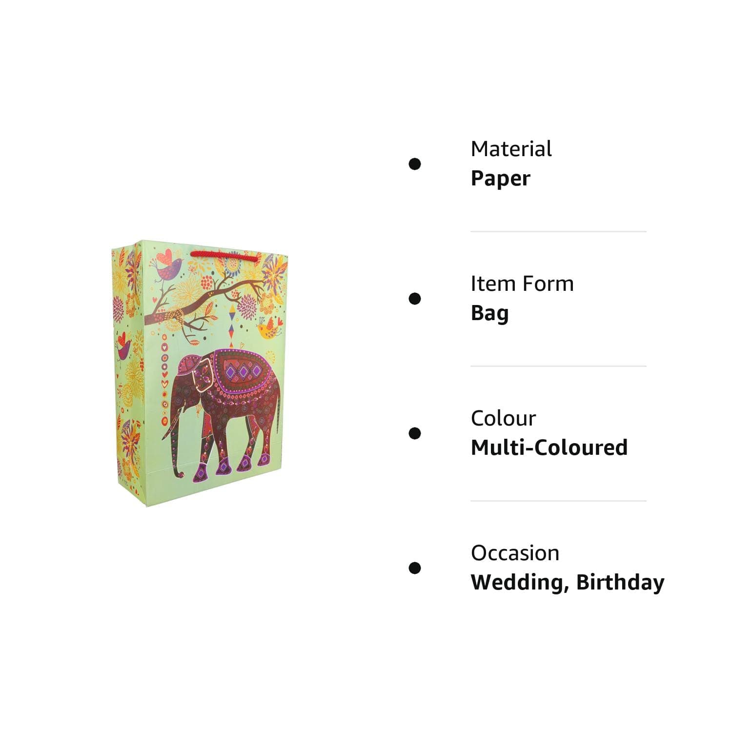 Multicolor Elephant Design Gift Bags For Gifting, Weddings, Birthday, Holiday Presents (28 Cmx20 Cmx7.5 Cm)