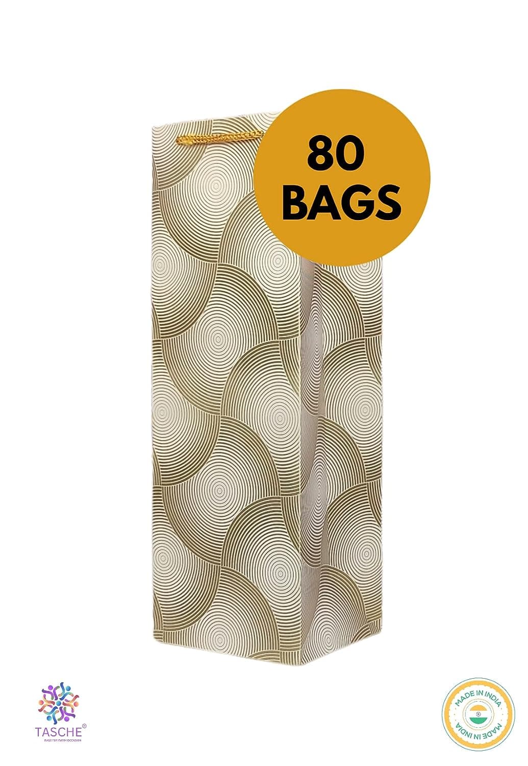 Gold Seamless Golden Design Bottle Bag Medium Printed Gift Paper Bags | Gift Bags For Wedding, Return Gifts, And Birthday Presents (14x5x4 Inch)