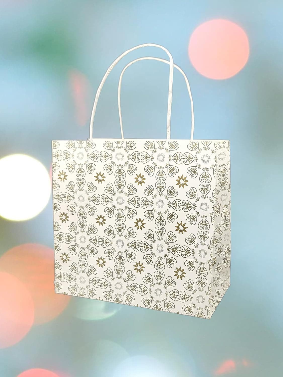 Golden Love Symbols Design Bag For Return Gift, Small Presents, Weddings, Birthday, Holiday Presents (8x8x4 Inch)