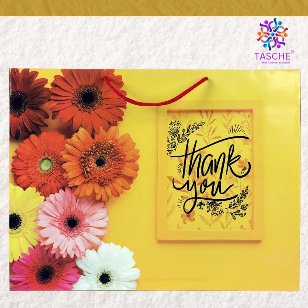Yellow Thank You Gift Bags For Gifting | Weddings | Birthday | Holiday Presents (12x15.75x4 Inch)
