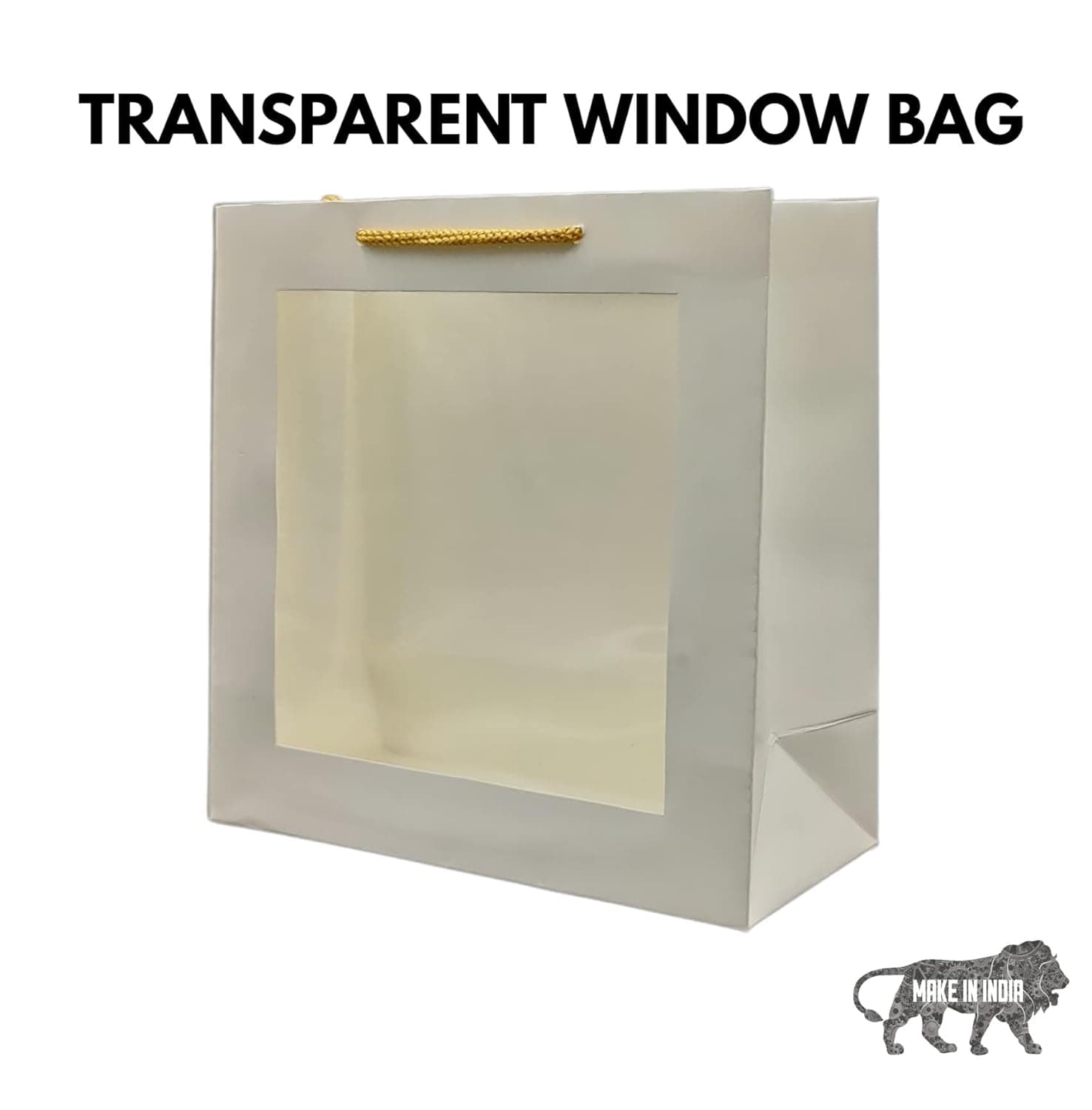 White Transparent Window Bag Printed Gift Bags For Gifting | Weddings | Birthday | Holiday Presents (9x9x4 Inch)