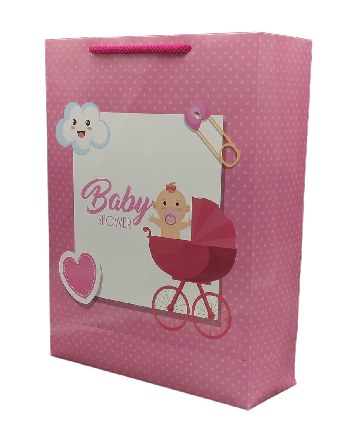 Pink Love Basket Baby Shower Paper Gift Bags For Return Gift, Small Presents (20.32x7.62x27.94 Cm)