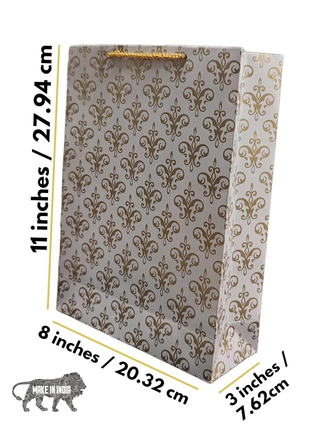 Gold Victoria Crown Design Gift Bags For Gifting | Weddings | Birthday | Holiday Presents (11x8x3 Inch)