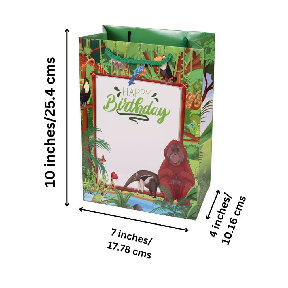 Multicolor Jungle Birthday Theme Gift Bags For Gifting | Weddings | Birthday | Holiday Presents (10x7x4 Inch)