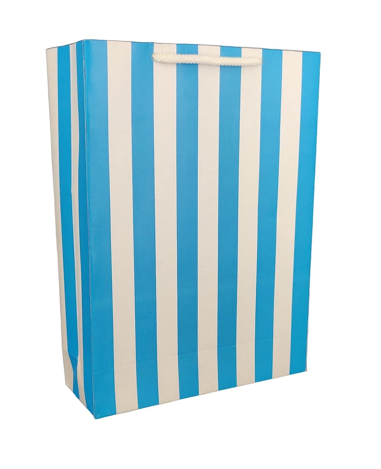 Blue Striped Paper Gift Bags For Return Gift, Small Presents, Weddings, Birthday, Holiday Presents (20.32x 7.62x27.94 Cm)