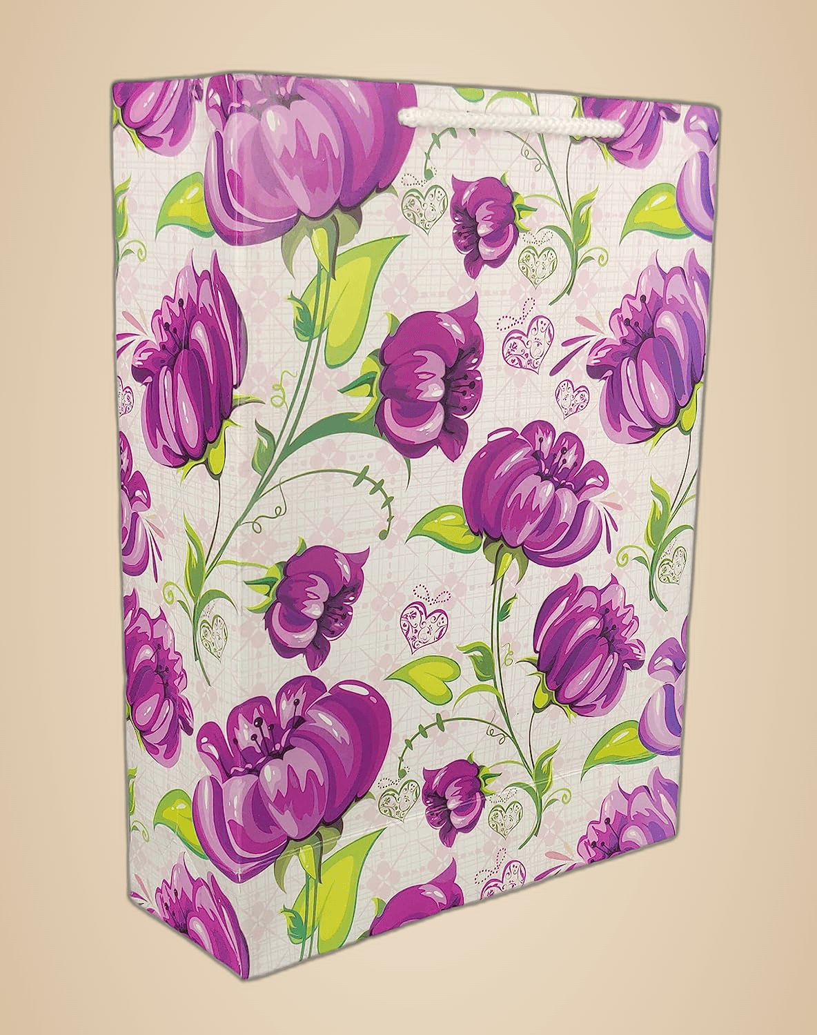 Purple Flower Design Gift Bags For Gifting, Weddings, Birthday,Holiday Presents (28x20x7.5 Cm)