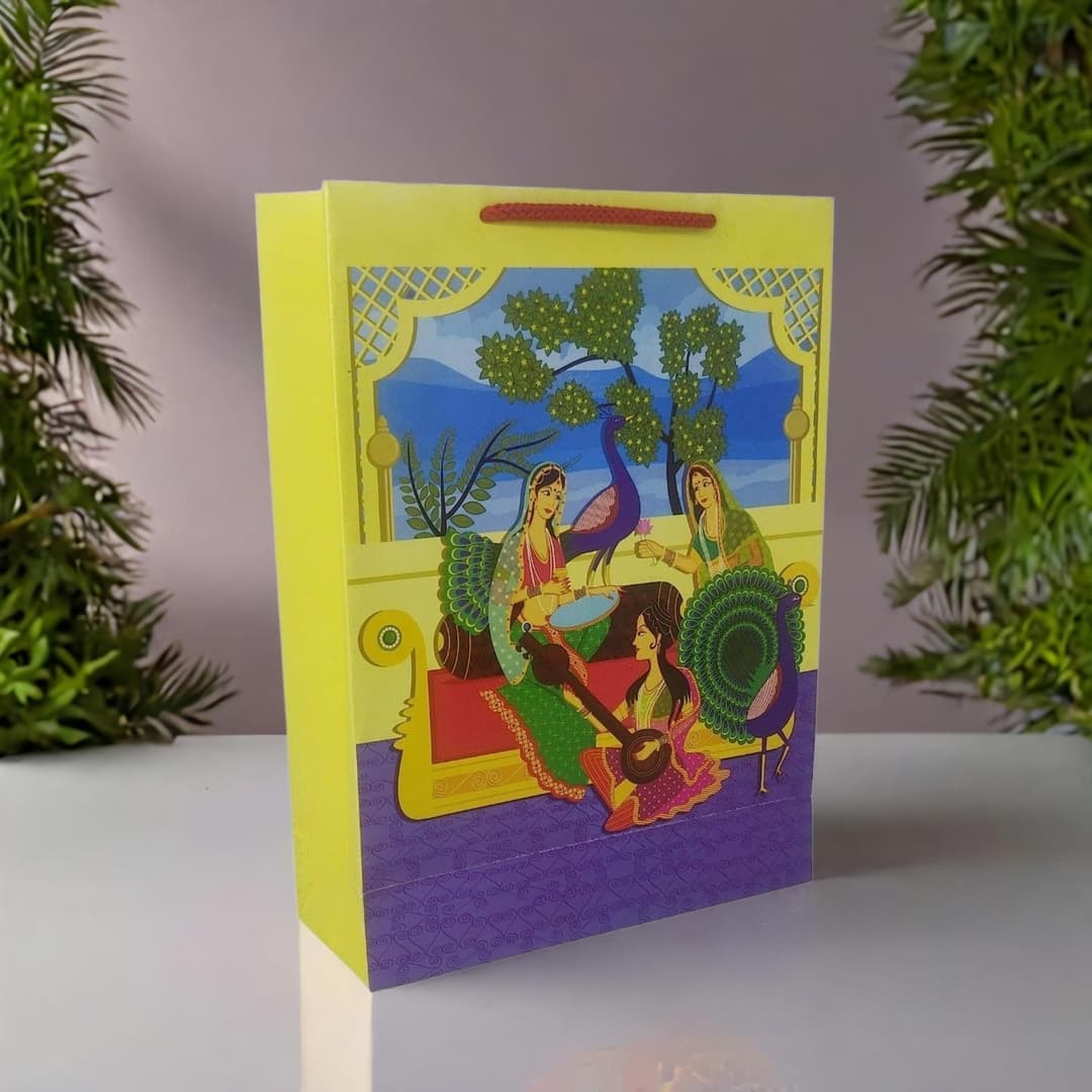 Multicolor Tambura Design Gift Bag For Gifting, Weddings, Birthday, Holiday Presents (28x20x7.5 Cm)