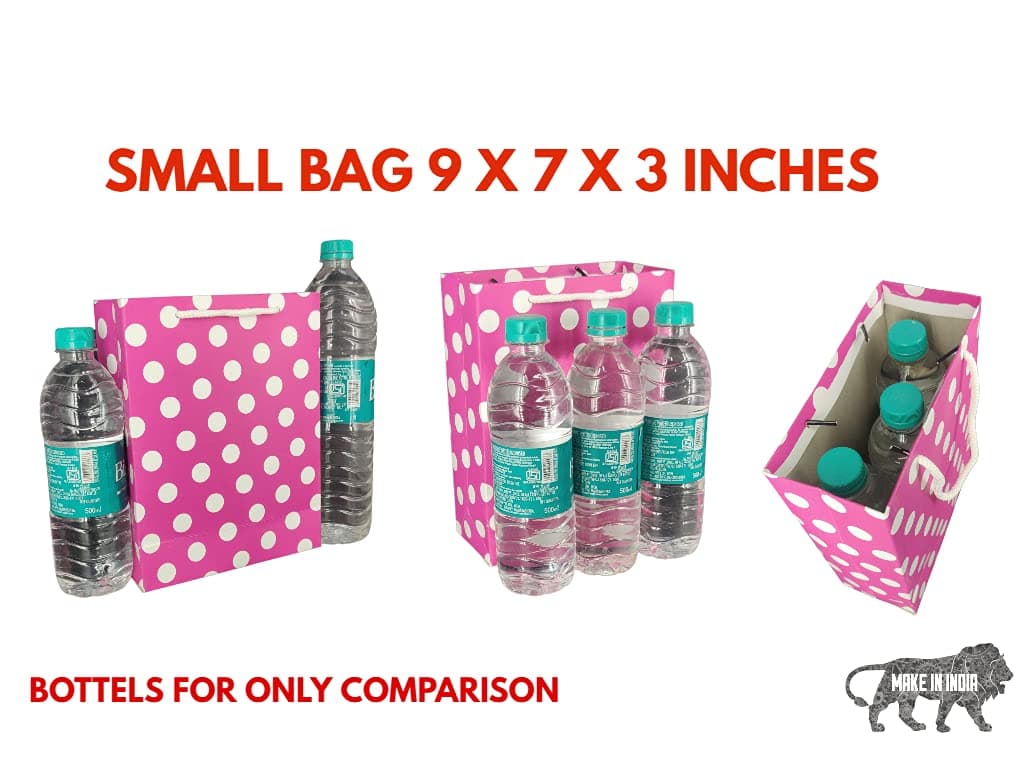 Pink Dotted Paper Gift Bags For Baby Shower Return Gift, Small Presents (17.78x7.62x22.86 Cm)