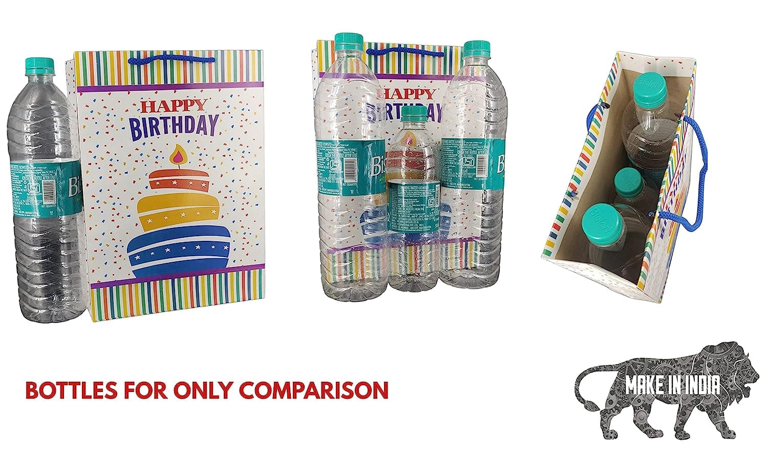 Multicolor Birthday Gift Paper Bags, (28x20x7.5 Cm)