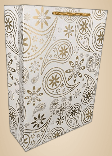 Golden Mehendi Design Paper Gift Bags For Gifting, Weddings, Birthday, Holiday Presents (20.32x7.62x27.94 Cm)